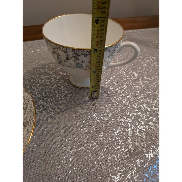 English Castle Bone China Vtg Footed Teacup & Saucer Blueberry Leaf Gold Trim - Picture 10 of 11